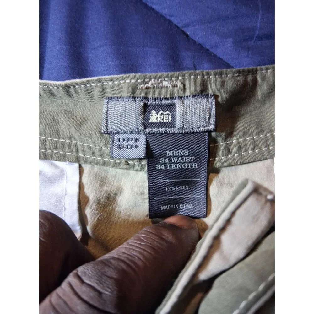 REI Sahara Mens 34x34 Tan Khaki Nylon Hiking Pants UPF 50+ Straight Leg Outdoor